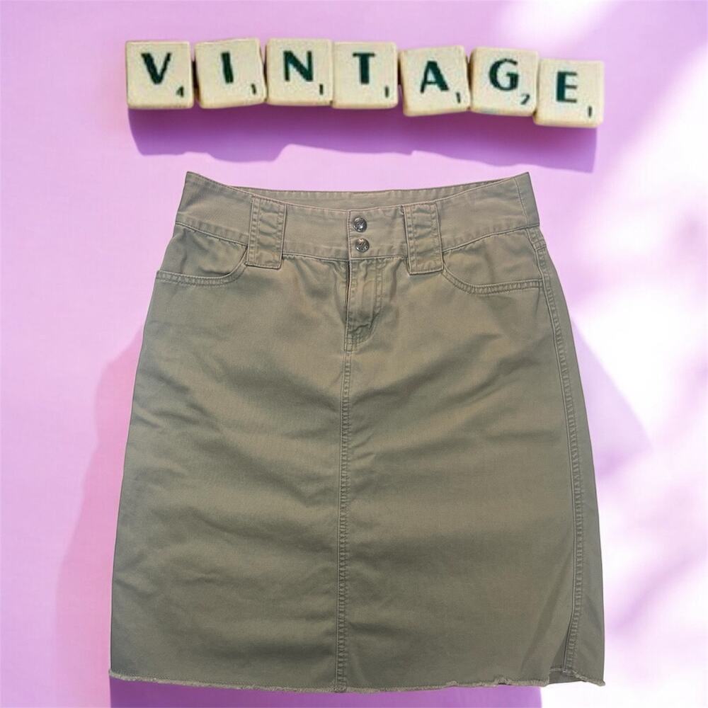 VINTAGE 00s DKNY KHAKI SKIRT SIZE WOMENS 8 MEDIUM KNEE LENGTH‎ RETRO